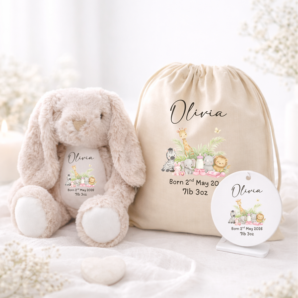 Personalised Safari New Baby Teddy Bear