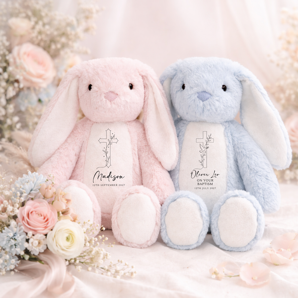 Personalised Wooden Christening/Baptism Soft Toy & Plaque