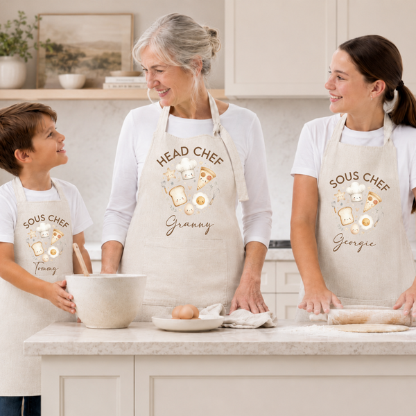 Personalised Family Apron Set | Matching Head Chef & Sous Chef Aprons