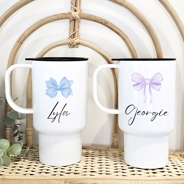 Personalised Bow Travel Mug For Christmas - Tumbler Cup