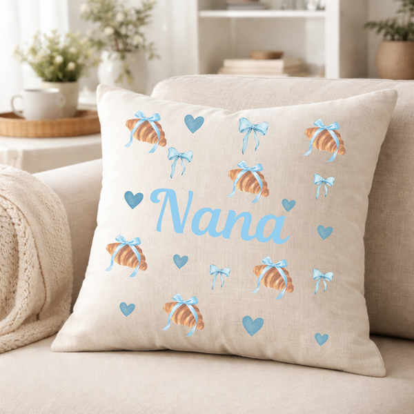 Personalised Breakfast Croissant Cushion For Nanny