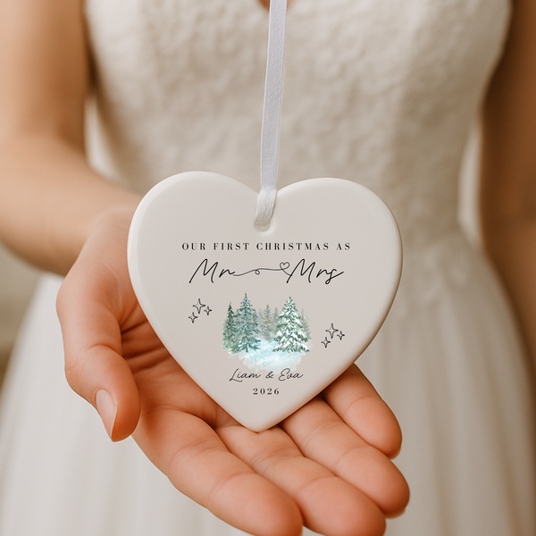 Personalised First Christmas Married Ceramic Hanging