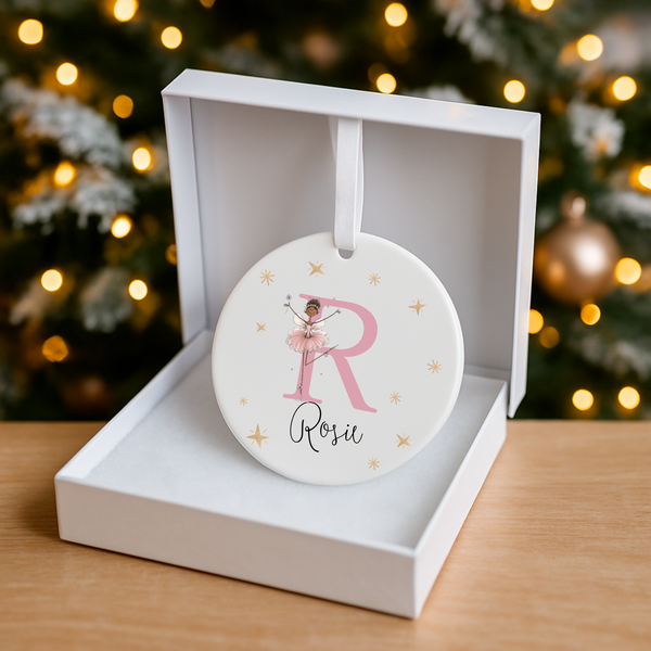 Personalised Fairy & Ballerina Christmas Ornament – Custom Ceramic Bauble with Name