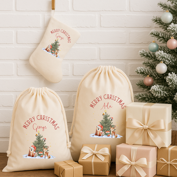 Personalised Christmas Stocking Or Present Sack – Custom Name Santa Bag