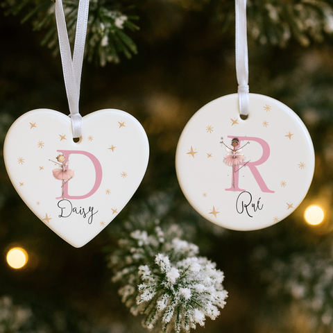 Personalised Fairy & Ballerina Christmas Ornament – Custom Ceramic Bauble with Name