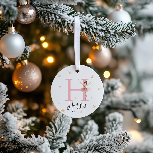 Personalised Fairy & Ballerina Christmas Ornament – Custom Ceramic Bauble with Name