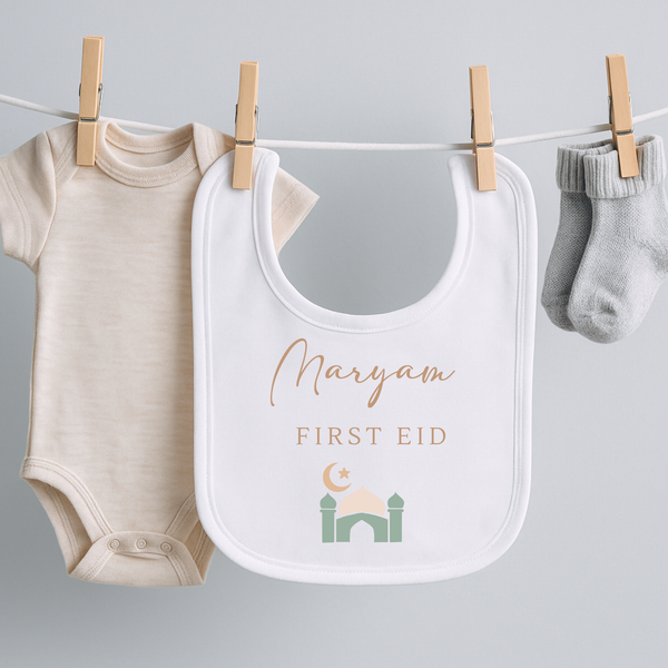 Personalised First Eid Sleepsuit, Bib , Vest