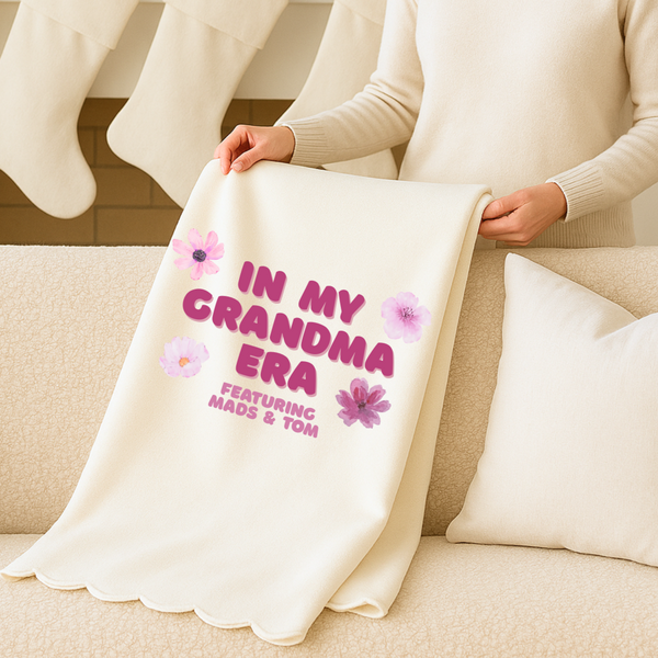 Personalised Christmas Blanket – Gift for Nanny, Grandma, Granny, Nanna – Custom Grandkids Blanket, Holiday Throw for Nan