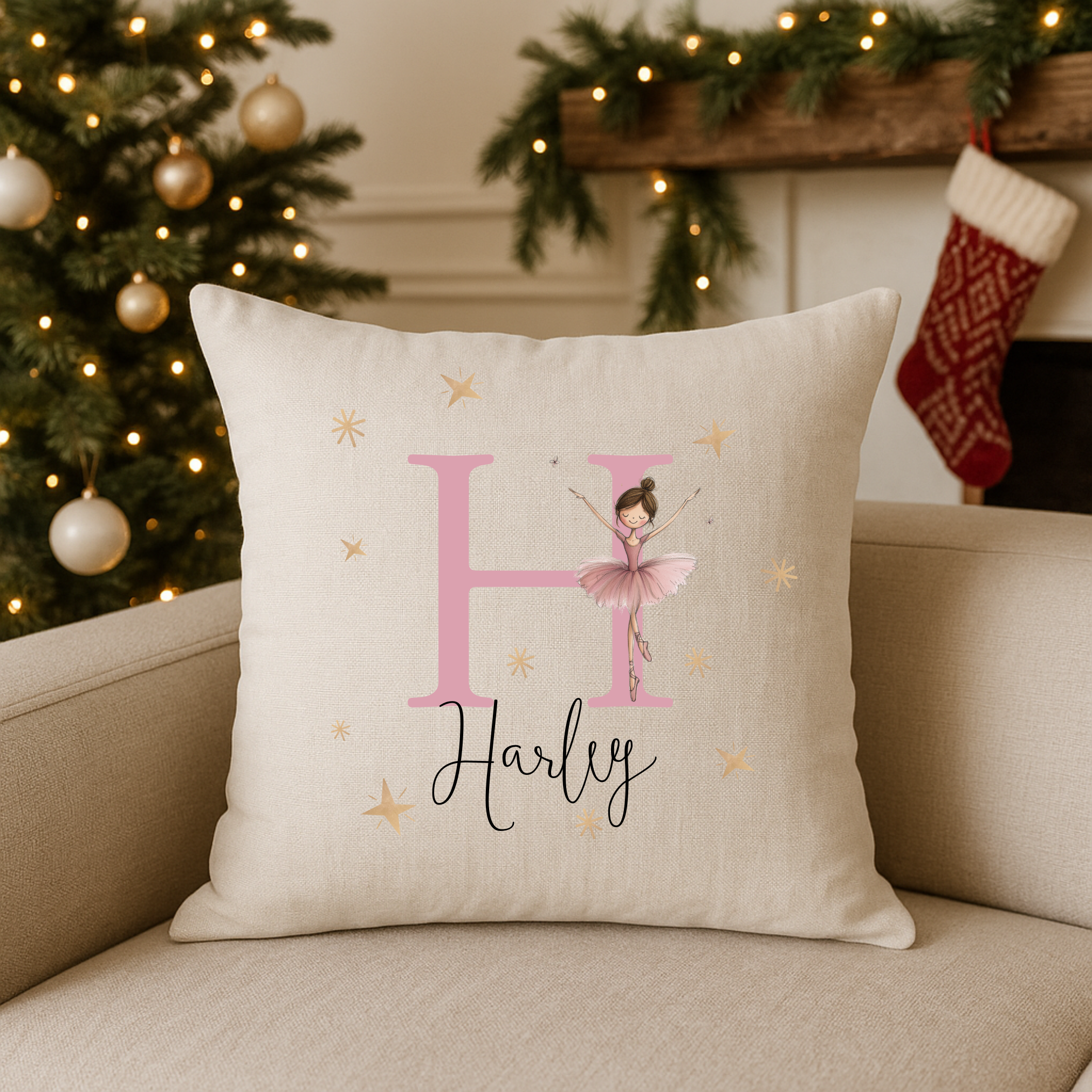 Personalised Fairy Ballerina Christmas Blanket & Cushion – Custom Name Girls’ Festive Throw & Pillow