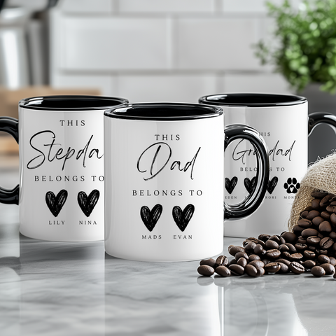 Personalised Black Heart Fathers Day Mug For Dad