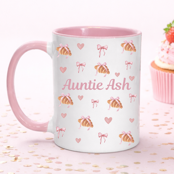Personalised Breakfast Croissant Mug For Auntie