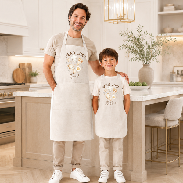 Personalised Family Apron Set | Matching Head Chef & Sous Chef Aprons