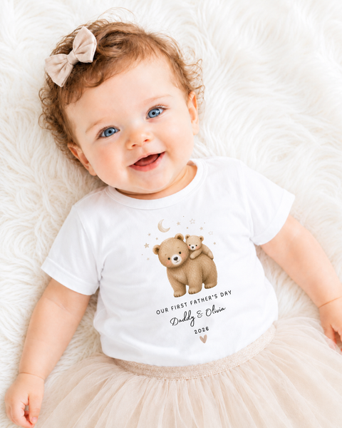 Personalised First Father's Day Baby Vest, Bib, Sleepsuit & T-Shirt | Daddy and Baby Bear Gift
