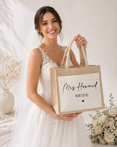 Personalised Bride Tote Bag | Mrs Jute Bag | UK Made