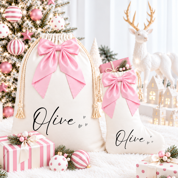 Personalised Christmas Stockings & Sacks with Bows