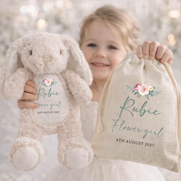 Personalised Wedding Party Gift Sack & Soft Toy Set