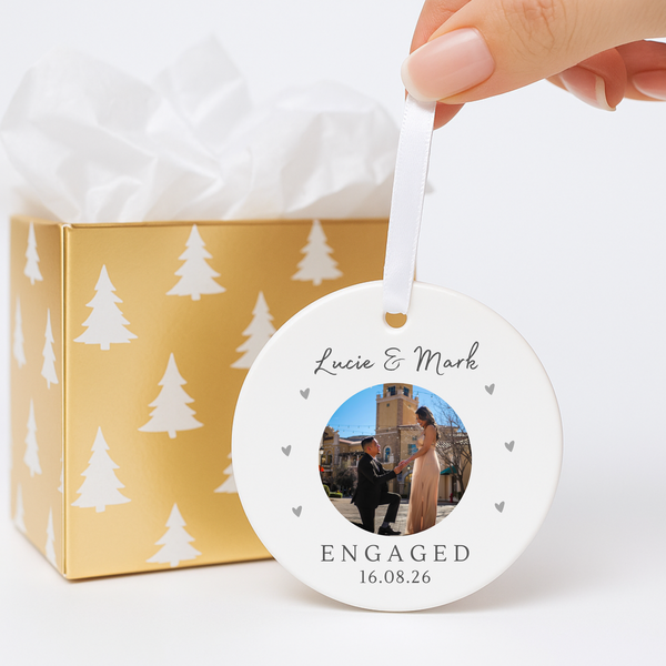 Personalised Engagement Bauble - Ceramic Photo Keepsake Ornament