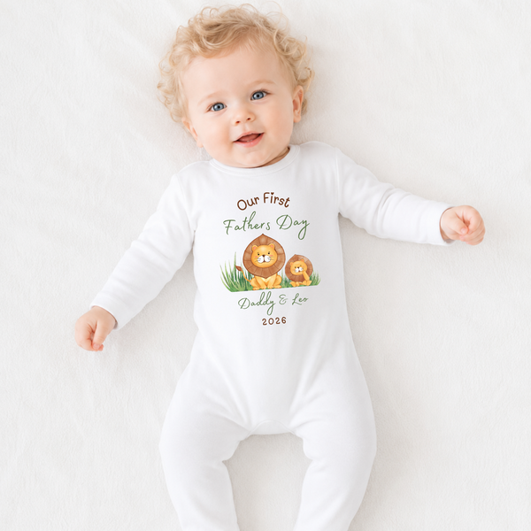 Personalised 'Our First Father's Day' Baby Vest, Sleepsuit, T-Shirt & Bib