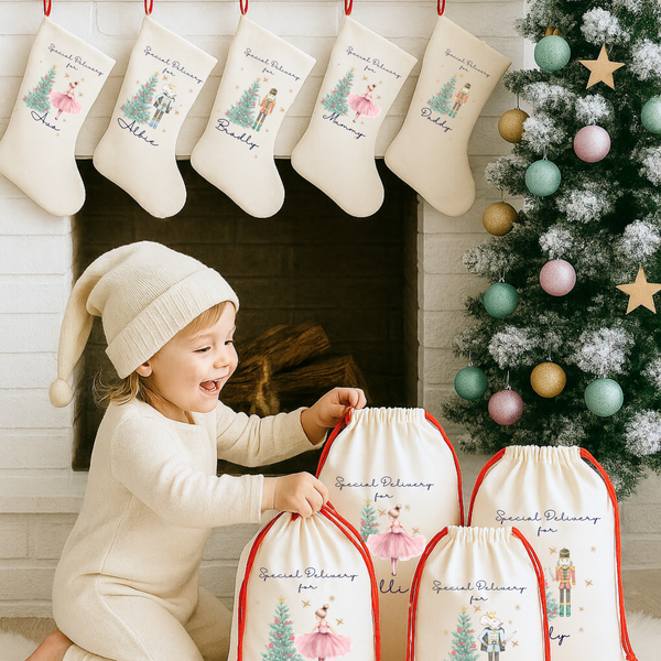 Personalised Nutcracker Sacks, Custom Name Nutcracker Sack, Family Christmas Gift Sacks