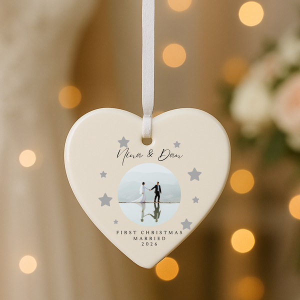 Personalised First Christmas Married Ceramic Bauble