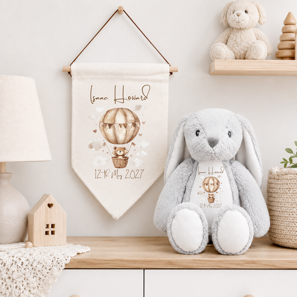Personalised Christening Soft Toy - Bear Balloon Design
