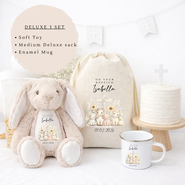 Personalised Christening Cross Teddy Bear & Gift Set