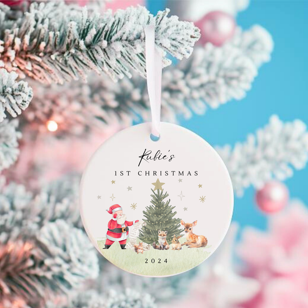 Personalised 1st Christmas Santa Ceramic Bauble