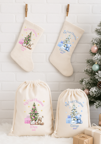 Personalised Teddy Bear Design First Christmas Stockings