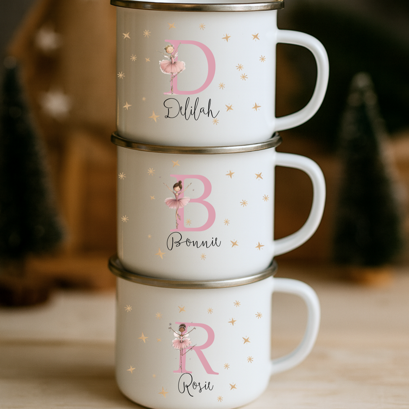 Personalised Fairy Ballerina Christmas Mug – Custom Name Girls’ Hot Chocolate Mug