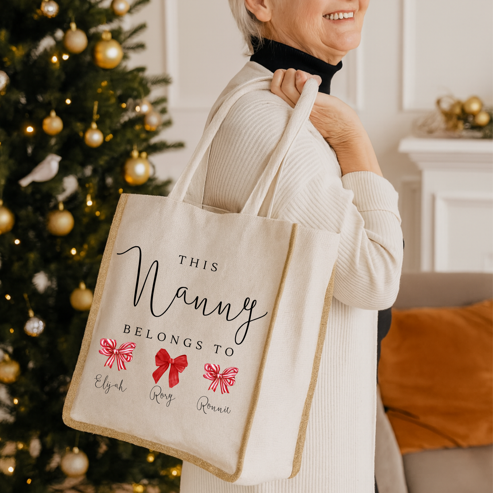 Bow Tote Bag for Nanny, Grandma, Nana – Stylish Christmas Gift