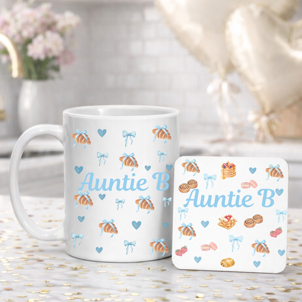 Personalised Breakfast Croissant Mug For Auntie