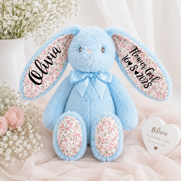Personalised Blue Bunny with Floral Ears for Flower Girls