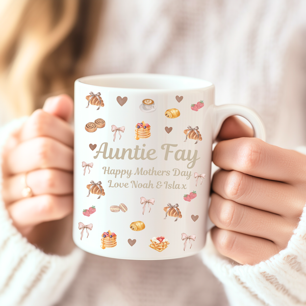 Personalised Breakfast Croissant Mug For Auntie