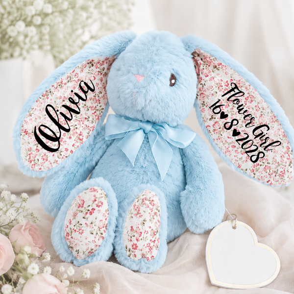 Personalised Blue Bunny with Floral Ears for Flower Girls