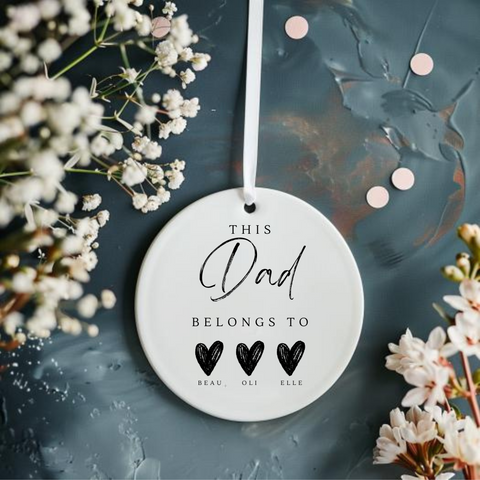 Personalised Black Heart Ceramic Hanging For Dad