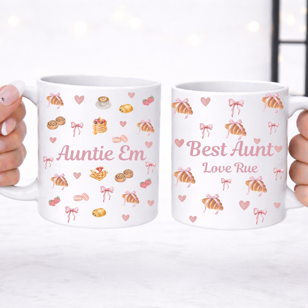 Personalised Breakfast Croissant Mug For Auntie
