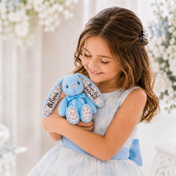 Personalised Blue Bunny with Floral Ears for Flower Girls
