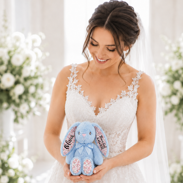 Personalised Blue Bunny with Floral Ears for Flower Girls