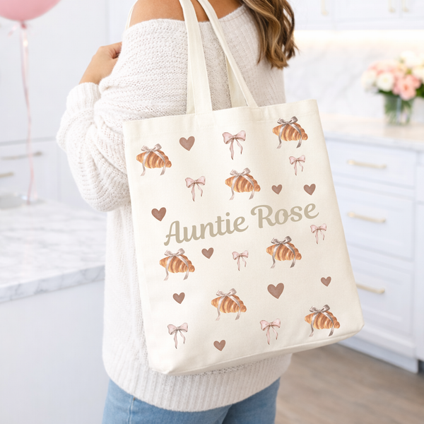 Personalised Breakfast Croissant Tote Bag For Auntie
