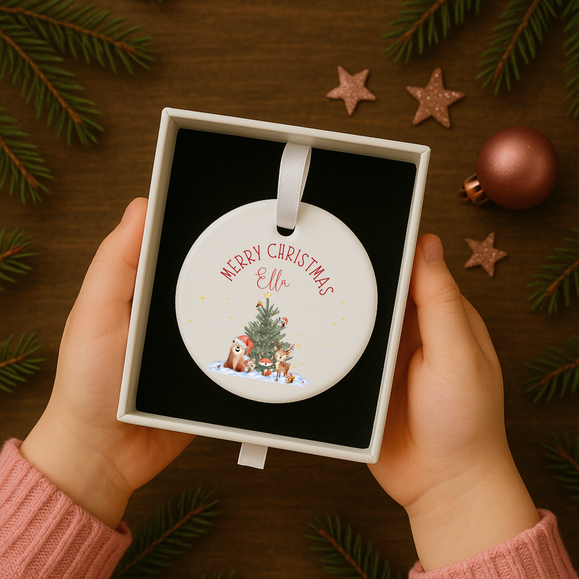 Personalised Christmas Ceramic Hanging Ornament – Custom Name Festive Keepsake