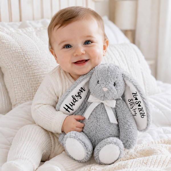 Personalised Eco Friendly Grey Bunny with White Ears