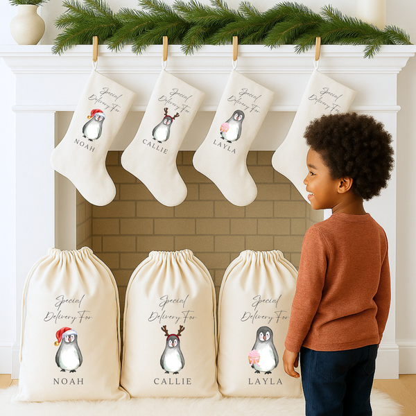 Personalised Penguin Family Stockings