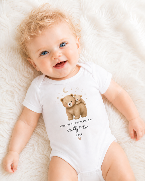 Personalised First Father's Day Baby Vest, Bib, Sleepsuit & T-Shirt | Daddy and Baby Bear Gift
