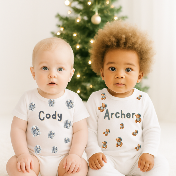 Personalised Custom Favourite Teddy Bear Sleepsuit, Bib & Baby Vest