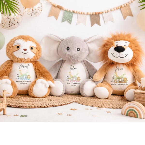 Personalised Safari New Baby Teddy Bear