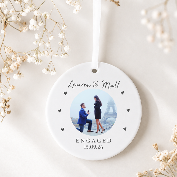 Personalised Engagement Bauble - Ceramic Photo Keepsake Ornament