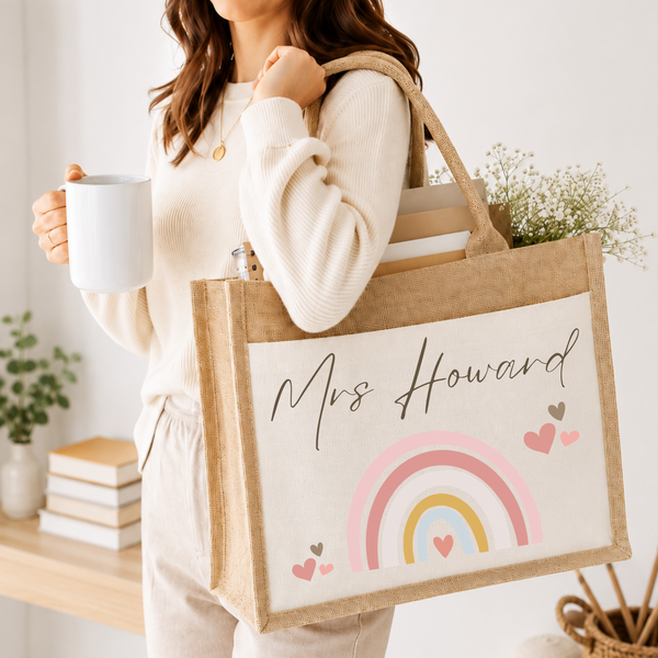 Personalised Rainbow Teacher Tote Bag