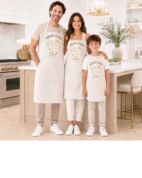 Personalised Family Apron Set | Matching Head Chef & Sous Chef Aprons