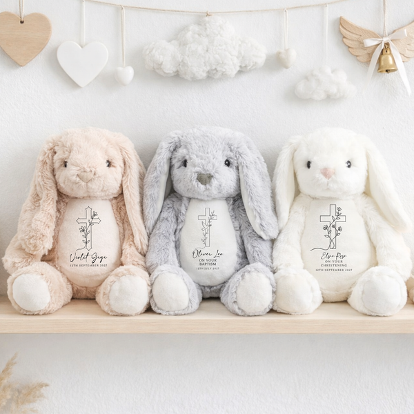 Personalised Wooden Christening/Baptism Soft Toy & Plaque