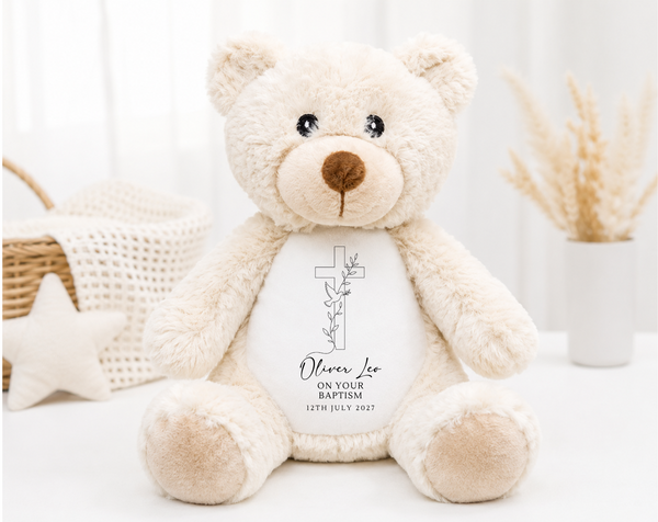 Personalised Christening & Baptism Gift Set | Soft Toy & Wooden Name Plaque
